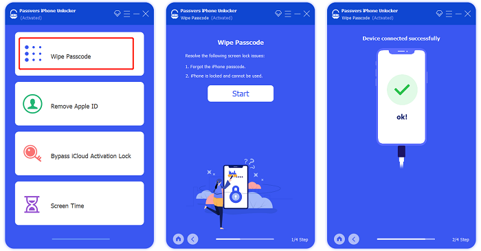 passver unlocker start to wipe passcode