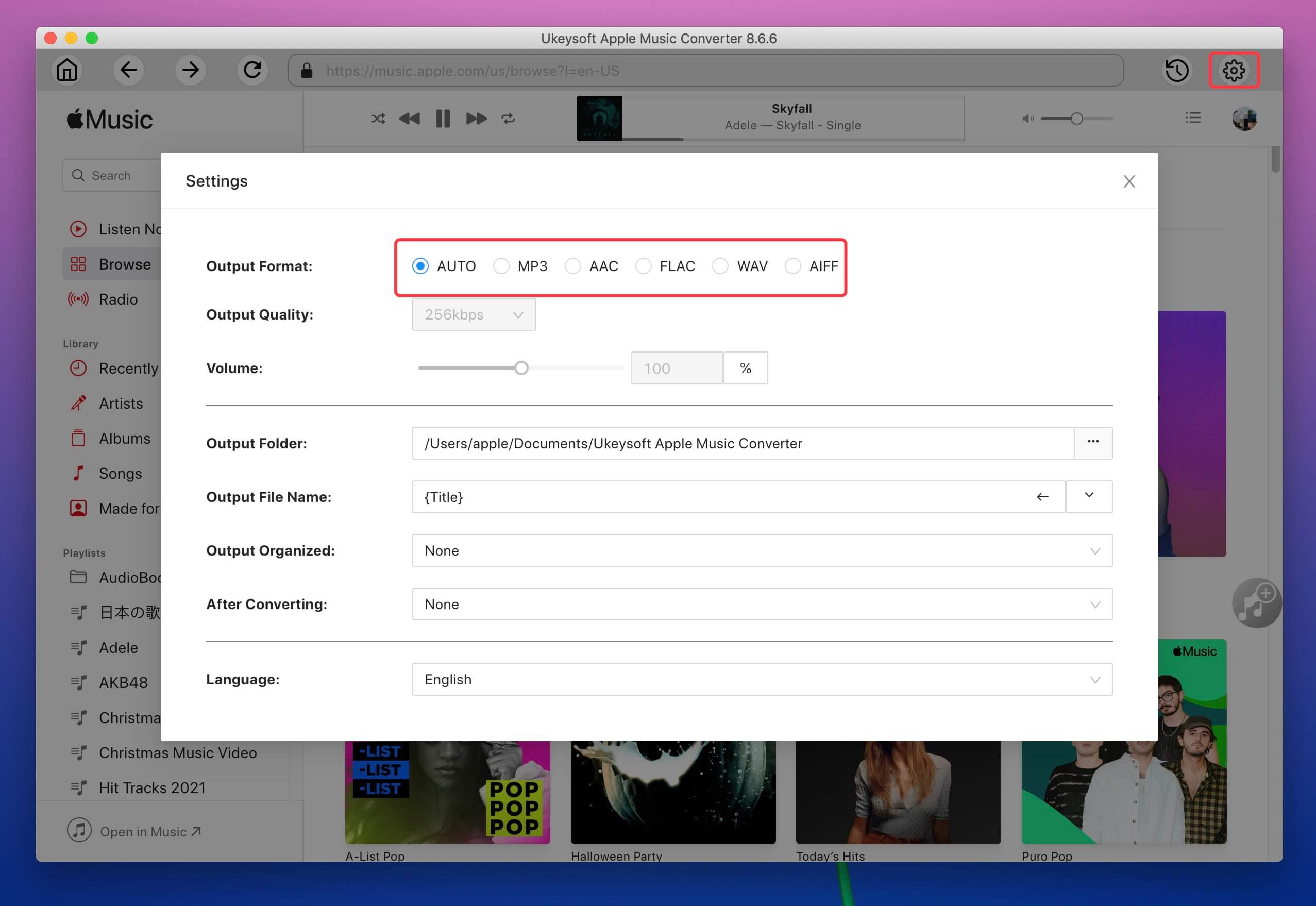 Choose Apple Music conversion output format