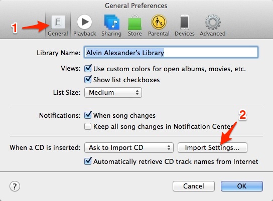 itunes importing settings