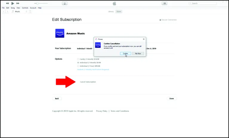 cancel amazon music subscription on iTunes