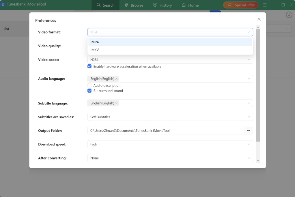 adjust output settings