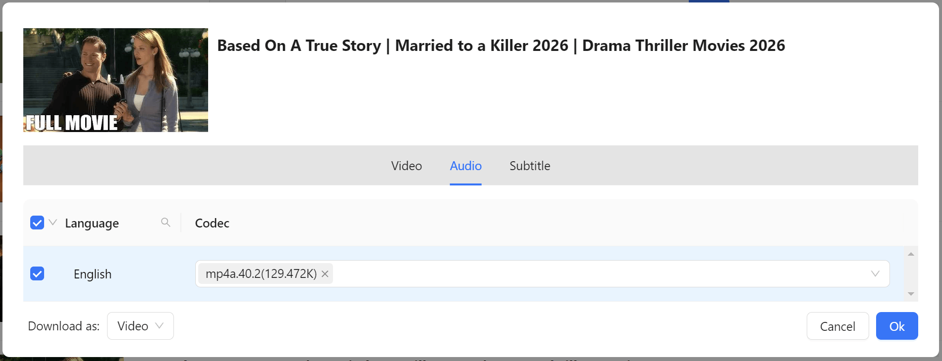 select youtube movie audio language